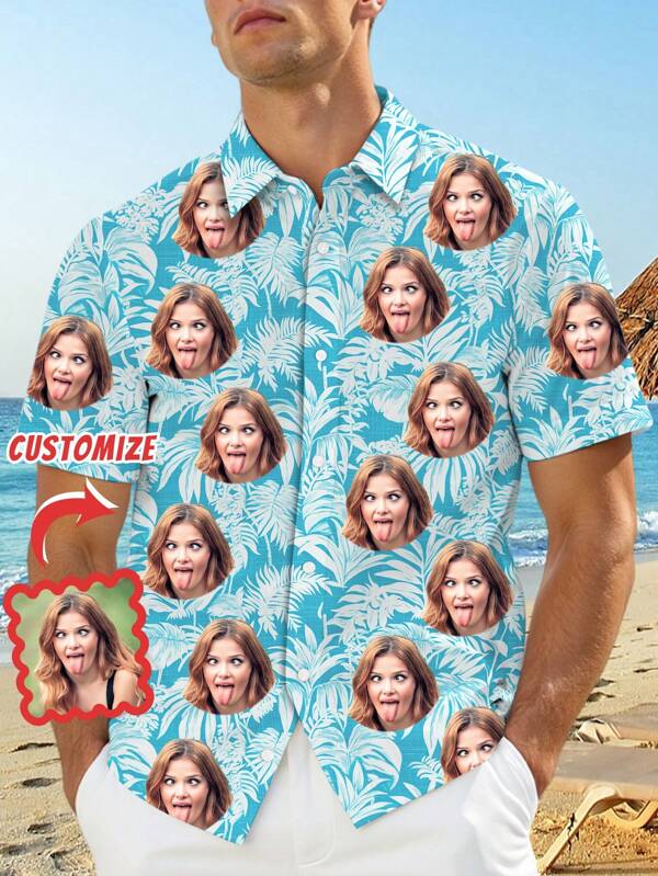 1 stuk aanpasbaar Hawaiiaans overhemd voor heren, upload aangepaste foto's om grappige en eigenzinnige overhemden te personaliseren, gepersonaliseerde zomerse overhemden met knoopjes voor heren