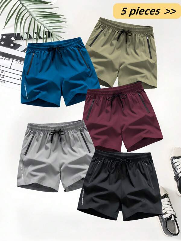 5pcs Teens Casual Loose Outdoor Sports Shorts, Suitable For Boys & Adolescents, Comfortable & Breathable, Fit For Back To School, Spring/Summer