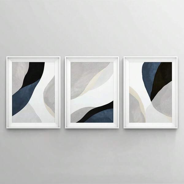 3pcs Unframed Abstract Line Art Prints, Navy Blue Wall Art, Abstract Wall Art, Bedroom Wall Art, Dining Room Art, Indigo Blue, Minimalist Wall Art,