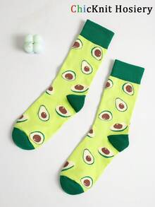 1 Pair Women Fashion Fruit Series Mid-Calf Socks, Soft Breathable Avocado Pattern Socks Suitable For Daily Wear - Multicolor - View 4