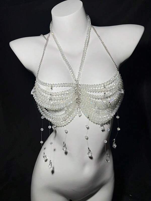 1Pc Sexy, Fashionable, Personalized, Exquisite, Multi-Layered Faux Pearl Chest Chain Top Chain, Wedding Party Accessories