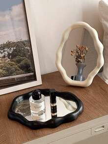 1pc Asymmetrical Decorative Desktop Cloud-Shaped Vanity Mirror, Adjustable Plastic Makeup Mirror With Glass Surface, Suitable For Office, Bathroom And Bedroom, Requires No Electricity - Multicolor - View 2