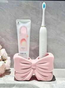 1pc Nordic Style Handmade Ceramic Bowknot Toothbrush Holder, High-End Bathroom Storage & Home Decor, Great Gift For Holiday, Birthday, Party