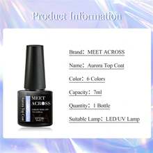 MEET ACROSS 7ml 2 IN 1 Auroras Top Coat Glitter Pearl Pink Purple Color Auroras Laser Shimmer Mermaid Effect Gel Nail Polish DIY Semi Permanent Soak Off Nail Supplies