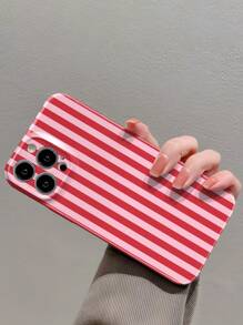 1pc Minimalist Stripe Pattern Perforated Glossy Filmic Case Full Protective Hard Phone Cover, Compatible With IPhone 11/12/13/14/15/16 Pro Max Waterproof Shockproof Anti-Fall Scratch Resistant