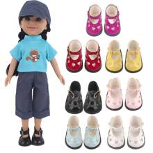 1 Pair Vintage Sweet Style Heart Hollow Out Small Leather Shoes Suitable For 14 Inch Doll, Multi-Color Fashion Cute Elegant, Suitable As Gift For Children's Day, Birthday, Festival For Kids