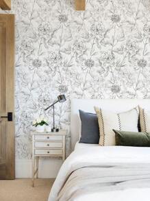 1 Roll Simple White Flower & Butterfly Botanical Print Home Decor Wallpaper, Indoor Renovation Wallpaper, Minimalist Floral Leaf Design Self-Adhesive Waterproof Oil-Proof Sticker For DIY Furniture Cabinet Decoration