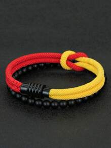Set da 2 braccialetti da uomo alla moda, bracciale in corda con nodo, fibbia magnetica, colore giallo e rosso