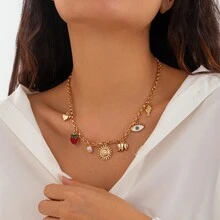 1pc Beach & Ocean Style Pendant Necklace With Mermaid, Shell, Fish & Chain Design, Suitable For Women Daily & Vacation Wear - Multicolor - View 10