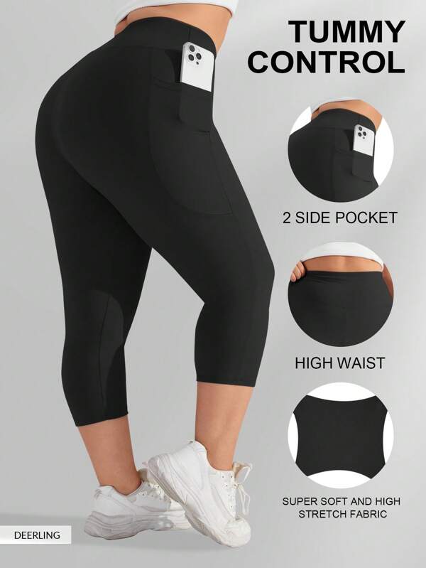 Pantalones capri de talla grande para mujer de cintura alta con control de abdomen, pantalones elásticos de yoga y entrenamiento (tallas XL a 5X) - Ajuste elástico de spandex