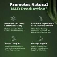 GWYNNE NAD+ Nicotinamide Riboside 500mg con Resveratrol Reus Research 60 cápsulas: Suplemento antienvejecimiento que combina NAD+ y resveratrol, apoya longevidad celular y energía, ideal para protección antioxidante y revitalización metabólica en adultos mayores. - Otros - Ver 2