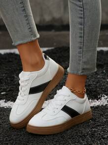 Women's New Lace-Up Patchwork Element Trainers, Modern Fashionable Elegant Outdoor Street Campus Versatile Casual Sports Shoes