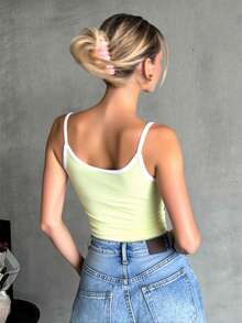 Top Tirantes Acanalado Rayas Tela RIB Fresco Suave Primavera Verano - Verde - Ver 4