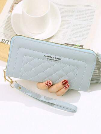 Portofel la modă, versiune coreeană nouă, culoare solidă, minimalist, portofel lung de vară pentru femei, portofel, portofel cu mânecă scurtă, portofel mini