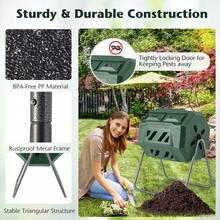 Tumbling Composter 40 Gallon Garden Rotating Compost Bin With Dual Chamber Black/Green - Green - View 2