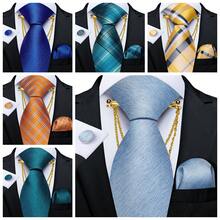 4 件男士轻薄领带 150 厘米条纹佩斯利黄玫瑰红领带和手帕袖扣方形透气领带夹套装婚礼派对伴郎礼物 - 彩色 - 查看 1