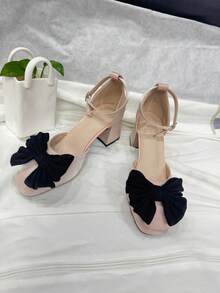 New Teen High Heel Shoes With Bow Strap Design, Suitable For School, Performance & Stage - Champagne - View 4