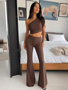 Spring And Summer Women's Sexy Vest Top, Slim Fit Flared Pants Two Pieces Set, Suitable For Daily Wear.