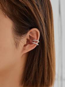 2pcs Zirconia Ear Clip, Luxurious & Fashionable Unique Design, Versatile For Daily Wear Without Ear Piercing - Silver - View 4