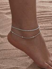 2pcs Simple Fashion Stainless Steel Twisted Chain Anklets For Women, Summer - 2-piece Set - View 5