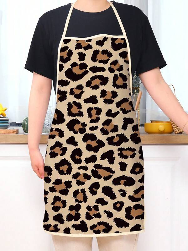 1 Piece Leopard Print Creative Pattern Apron For Men And Women, Cooking And Baking Apron, Kitchen Supplies Graduation Season Gift