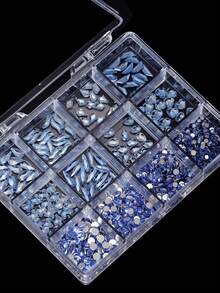 12 Gird/Box Red Pink Crystals Rhinestones For Nails Multi Size Diamonds AB FlatBack 3D Glitter Gems Purple DIY Nail Art Decorations - Navy Blue - View 3