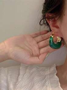 Women's Resin U-Shaped Retro Coffee Earrings, European And American Exaggerated Personalized Design, Niche High-End, Daily Commute Matching, Breaking Monotony, Adding Retro Chic, Party Wear As Visual Focus, Suitable For Autumn/Winter Outfits, Easily Upgrading Overall Styling