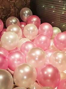 30pcs Pearlescent Pink & White Latex Balloons, Suitable For Wedding, Engagement, Anniversary, Bachelorette, Gender Reveal, Birthday Party Decor