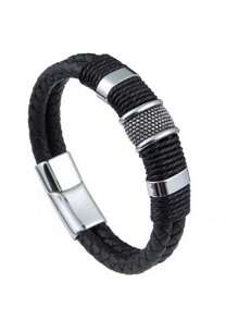 Bracelet élégant tressé double couche pour homme avec fermoir en acier inoxydable doré – Bracelet à la mode en cordon tressé noir, fabriqué à la main