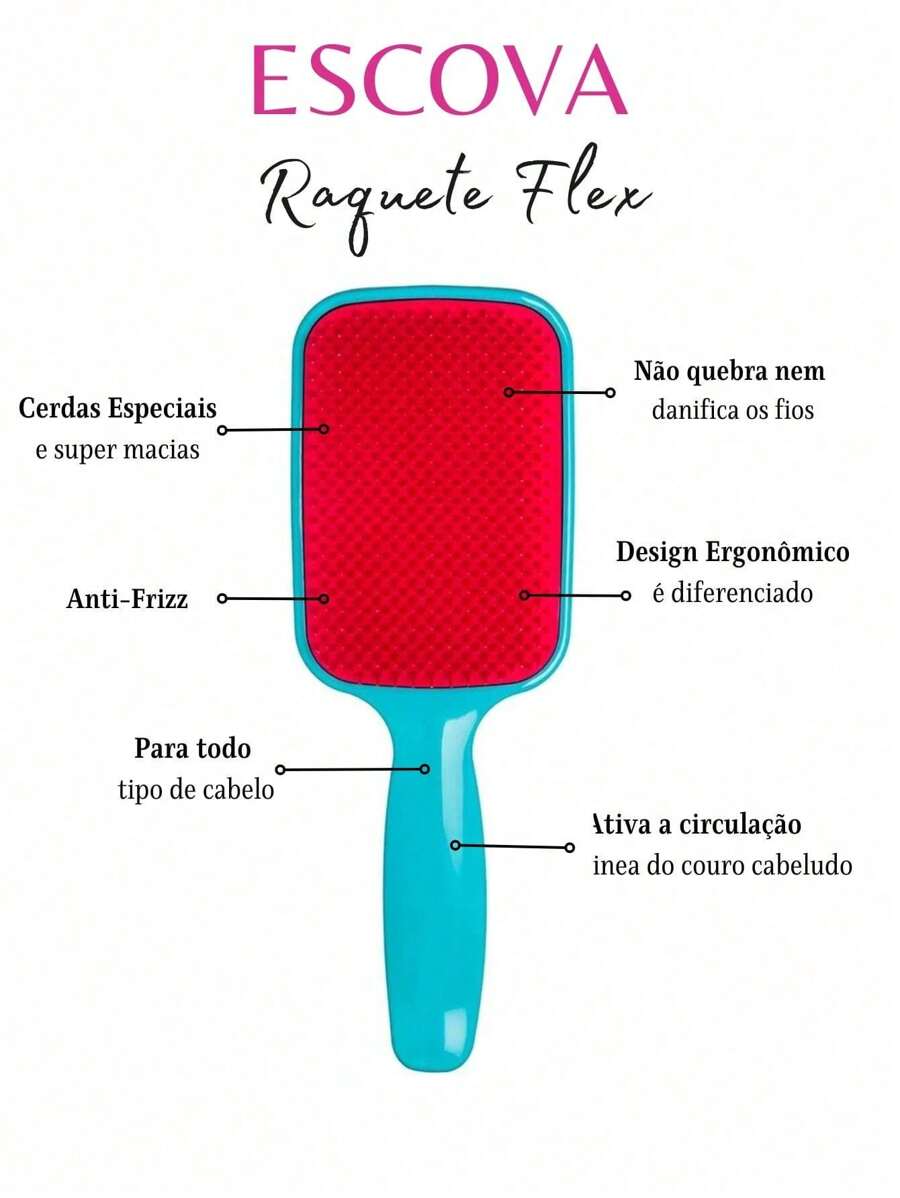 Escova Raquete Flex Para Desembaraçar Cabelos Com Alta Qualidade