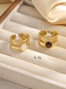 1 件、2 件不锈钢时尚复古风格女士粉色和蓝色猫眼宝石开口戒指套装，适合女性日常佩戴或送礼 - 金黃色 - 查看 3