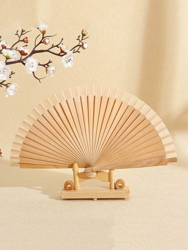 Elegante abanico de mano de madera vintage con diseño clásico, de unicolor, plegable, ideal para bodas, fiestas de baile, Día de la Madre, temporada de bodas, graduaciones, y como regalo para familiares y amigos