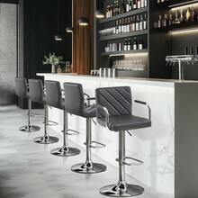 Bar Stools Set Of 2, PU Leather Adjustable Swivel Barstools, Dining Stools With Footrest For Kitchen Island Counter/Home Bar, Dark Grey - Dark Grey - View 4