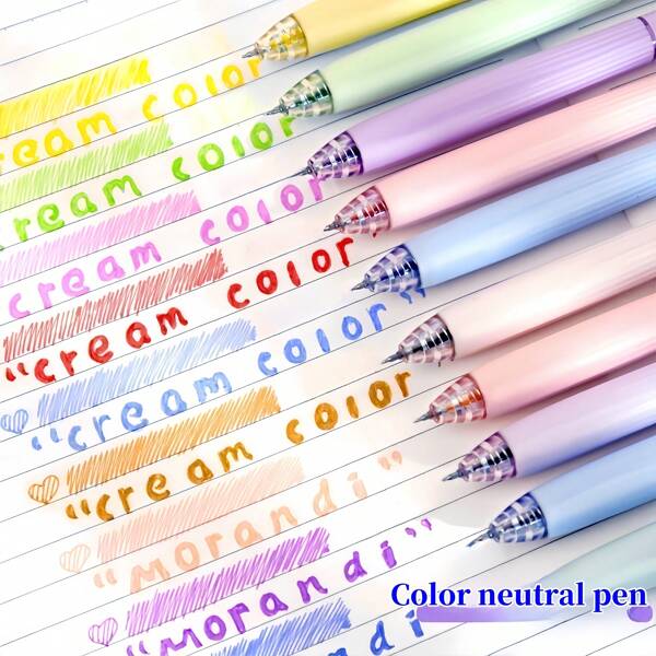 5pcs Macaroon Color Neutral Pens, Muted Tone Press-Type Colored Gel Pens For Students, Ideal For Note Taking, Correction, Highlighting, Small Gift For Back To School