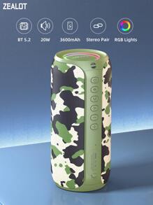 ZEALOT ZEALOT S32MAX 20W kabelloser Lautsprecher, tragbarer Outdoor-Lautsprecher, Bluetooth-Lautsprecher, integrierter 3600mAh Akku, mit RGB-Farbbeleuchtung, kann 8 Stunden spielen, kompatibel mit SD-Karte/USB/AUX, serielles Kopplungsmodus, geeignet für Smartphone/Tablet/TV/Computer, ideal für Outdoor-Partys/Radfahren/Tanzen/Strand