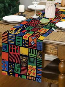 1pc African Printed Table Runner, Colorful Abstract Geometric Printed Table Runner, Kitchen Dining Room Decor, Holiday Decoration, Home Party, Wedding, Outdoor Dining Table, Coffee Table Decor