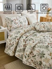 3-delige beddengoedset met bloemenprint (1 bedovertrek + 2 kussenslopen, alleen buitenstof, geen vulling), zachte polyestervezel, geschikt voor woonkamer, slaapkamer, hoofdslaapkamer, logeerkamer, alle seizoenen, geweldig cadeau