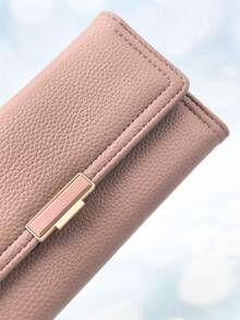 MINGYOU Women's Long Wallet, Foldable Multi-Function Soft PU Plain Large Capacity Multi-Function Card Holder ID Card Holder Pouch, Fashionable Compact Exquisite Zipper Coin Purse For Women Wallet Purse Wallet - Pink - View 3