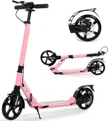 Adult Kick Scooter With Disc Handbrake, Foldable Adjustable Urban Scooter With Dual Suspension, 200mm Big Wheels For Adults And Teens - Pink - View 2