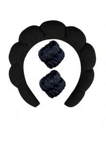 1/2/3 piezas Diadema de terciopelo + 2 piezas Banda para la mano para spa, cuidado de la piel, maquillaje y peinado, de vuelta a la escuela