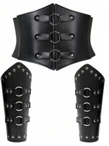 Set de 3 piezas de correas de muñeca medieval, cinturón vikingo, armadura de pirata, accesorios de disfraz para Halloween