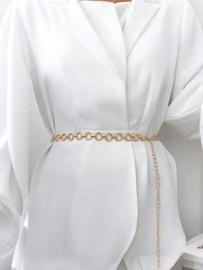 Un élégant chaîne de taille circulaire en métal, qui peut être associé à des lunettes de soleil. C'est un accessoire charmant qui s'accorde bien avec les jupes, les robes et les maillots de bain. Il convient pour les mariages, les voyages à la plage et les thèmes de festival. Été, rentrée scolaire, automne, Halloween