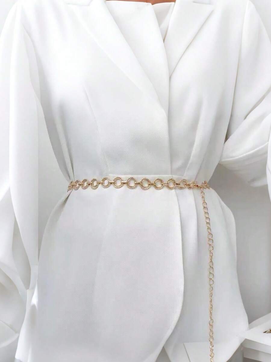 这款优雅的圆形金属腰链，可与太阳镜搭配。它是一款迷人的配饰，与连衣裙、泳装等都非常相配。适合婚礼、海滩旅行和各种节日场合。也适合夏季、秋季、万圣节等场合佩戴。