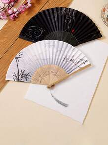 1pc Chinese Style Summer Portable Tassel Fan, Folding Fan, Ancient Style Hanfu For Men, Children Dance Small Bamboo Fan