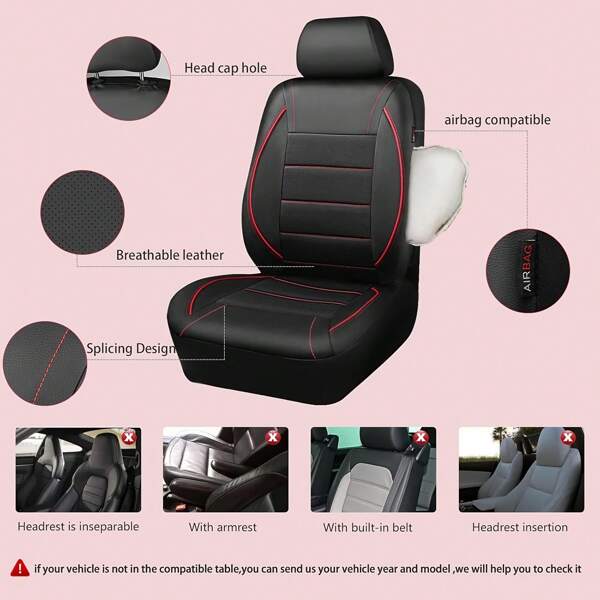 1 Set di coprisedili per auto in finta pelle rossa, con design intrecciato, compatibile con airbag, con cerniera doppia per berline e SUV, facile da pulire, set completo