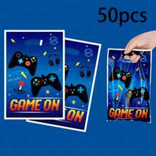 10pcs/30pcs/50pcs Game Controller Theme Gift Bags, Black & Blue Color, Game Player, Lightning, Game On, Star Pattern, Handle Bags, Party Favors, Birthday, Gaming Theme Celebration, Festival, Party Gift Packaging Bags