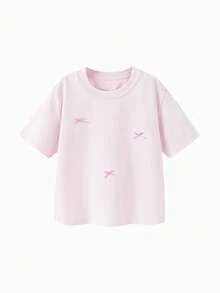 mini bala Girls' Quick-Dry Soft Ballet Short Sleeve T-Shirt, Summer - White Red - View 3