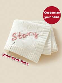 Customized Hand-Embroidered Name Casual Simple Kids Knitted Blanket, Baby Blanket For All Seasons,Multi-Functional,Ornamental,Letter,Stylish,Modern,Colorful,Cute,Adorable,Casual,Custom,Personalised,Unique,Customized,Ideal Gifts For Him,Ideal Gifts For Her