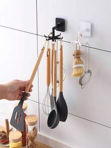 No Drill 360° Rotating Multipurpose Wall Hook, Kitchen Utensil Holder Hanging Rack, Bathroom Towel & Sponge Holder, Bedroom Closet Small Items Organizer - Multicolor - View 6