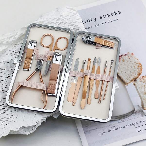 7/12/16pcs Portable Nail Clipper Storage Box With Portable Travel Case, Suitable For Home And Travel Use, Including Straight Edge Scissors And Files, Ear Spoons, Scissors - Professional Travel Beauty And Care Tools